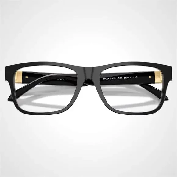 New VERSACE Eyeglasses Black Square 56-17-145mm Gold Medusa Versace